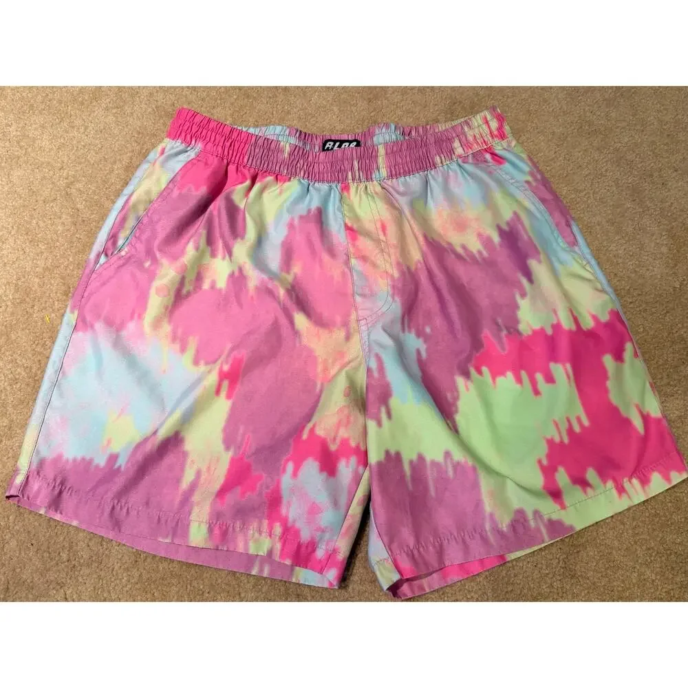A-Lab Men's Size M Multicolor Tie Dye Drip Elastic Waistband Shorts Swim Trunk